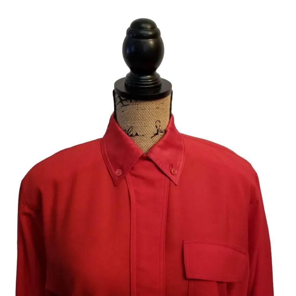 Vintage Escada Red Long Sleeve Wool 1/2 Button Down Top Size 6 - Picture 7 of 16